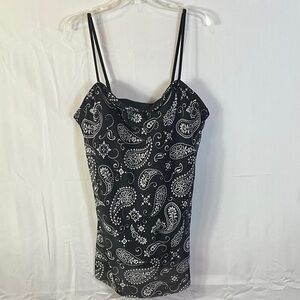 Black and White Bandana Paisley Pattern One-piece Overlay Swimsuit Size 4XL